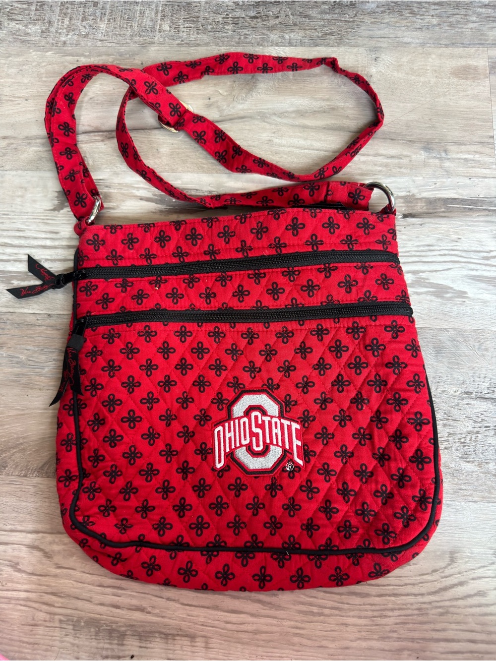 Vera Bradley Red Quilted Ohio State Triple Zip Hipster Crossbody Bag